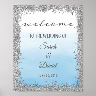 Ombre Blue and Silver Wedding Welcome Poster Print