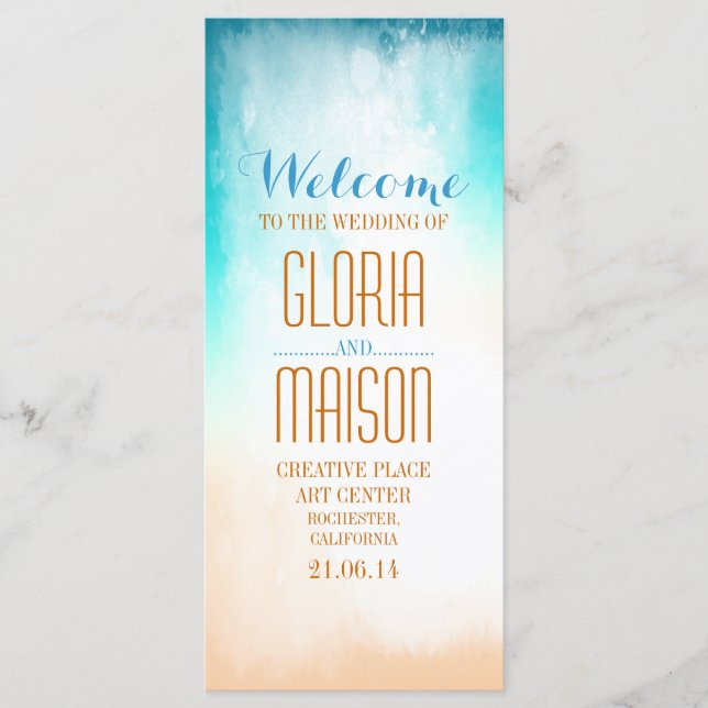 ombre blue beach wedding programs (Front)