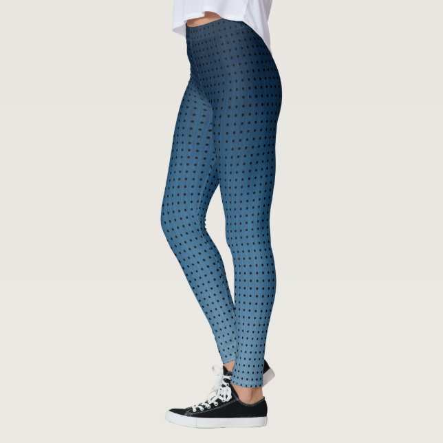 Ombre Blue Fake Denim Pattern and Black Polka Dots Leggings (Left)