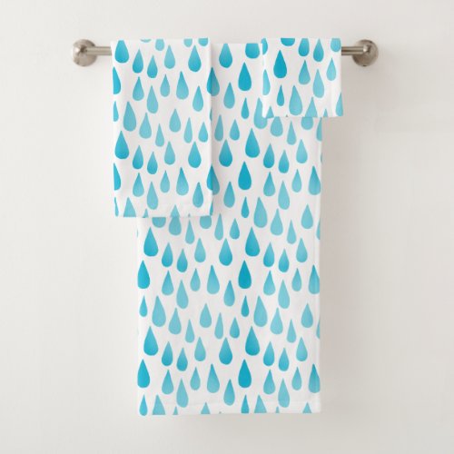 Ombre Blue Falling Raindrops Bath Towel Set