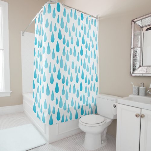 Ombre Blue Falling Raindrops Shower Curtain