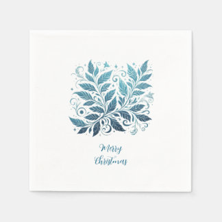 Ombre Blue Filigree Leaf Pattern Napkins