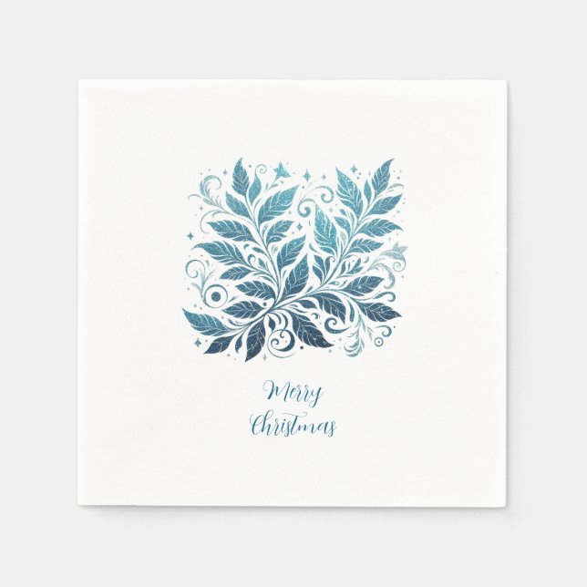 Ombre Blue Filigree Leaf Pattern Napkins (Front)