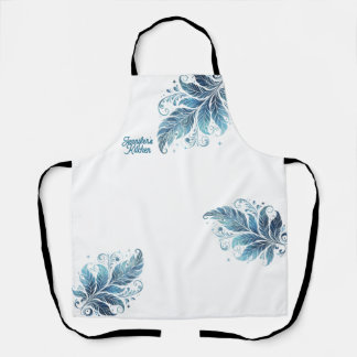 Ombre Blue Filigree Leaf Personalized Kitchen Apron