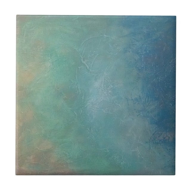 Ombre Blue Green Sea Abstract Painting Tile (Front)