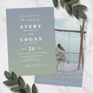 Ombre Blue & Green Wedding Invitation with Photo