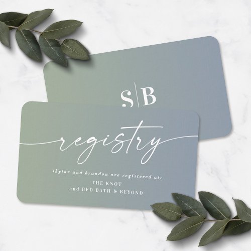 Ombre Blue  Green Wedding Shower Gift Registry Enclosure Card