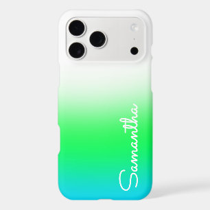 Ombre Blue Green White Girly Personalized Name iPhone 17 Pro Max Case