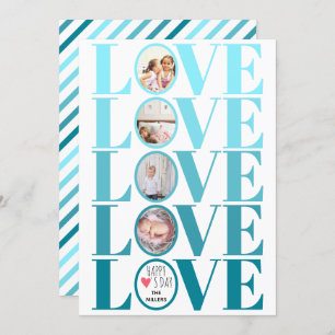 Ombre blue LOVE photo Valentines Day Holiday Card