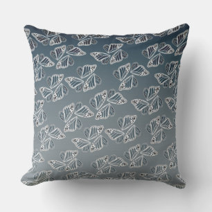 Ombre Blue Monarch Butterfly Wings Outdoor Pillow