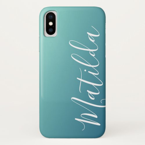 Ombre Blue Navy Teal Plain Personalised Name iPhone X Case