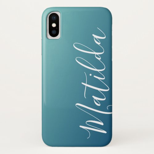 Ombre Blue Navy Teal Plain Personalized Name iPhone X Case