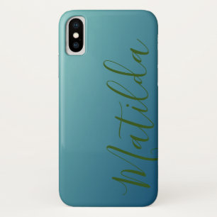 Ombre Blue Navy Teal Plain Personalized Name iPhone X Case