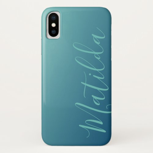 Ombre Blue Navy Teal Plain Personalized Name iPhone X Case