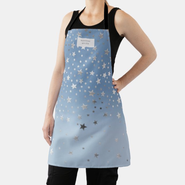 ombre blue silver stars monogram apron (Insitu)