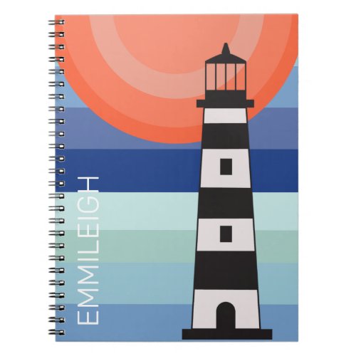 Ombre Blue Sky Orange Sun Lighthouse Notebook