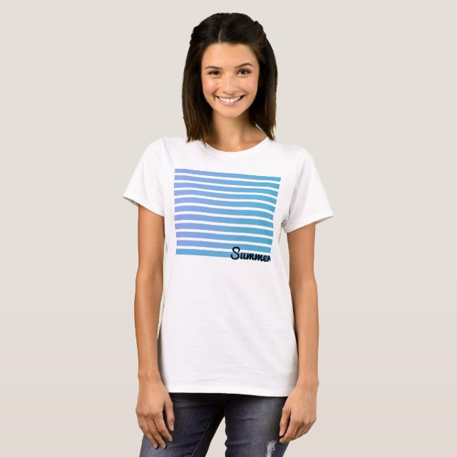 Ombre Blue Stripes Summer T-Shirt (Front Full)