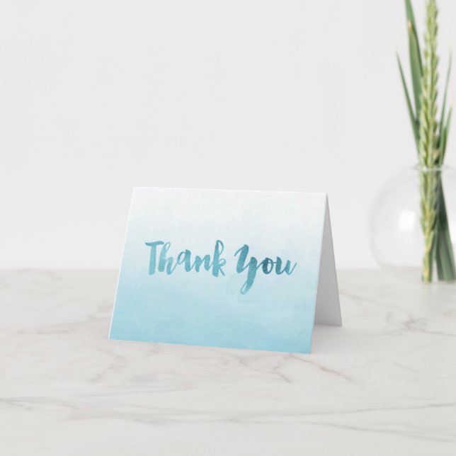 Ombre Blue Watercolor Thank You Card (Front)