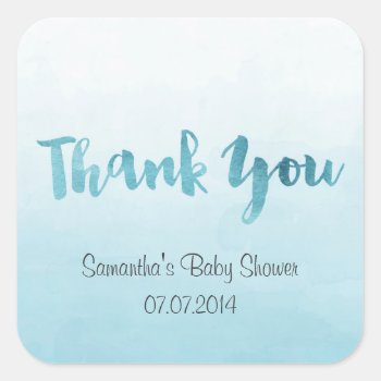 Ombre Blue Watercolor Thank You Stickers by melanileestyle at Zazzle
