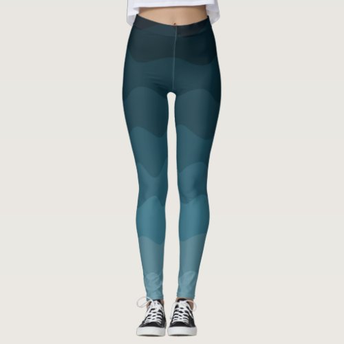 Ombre Blue Waves Pattern Leggings