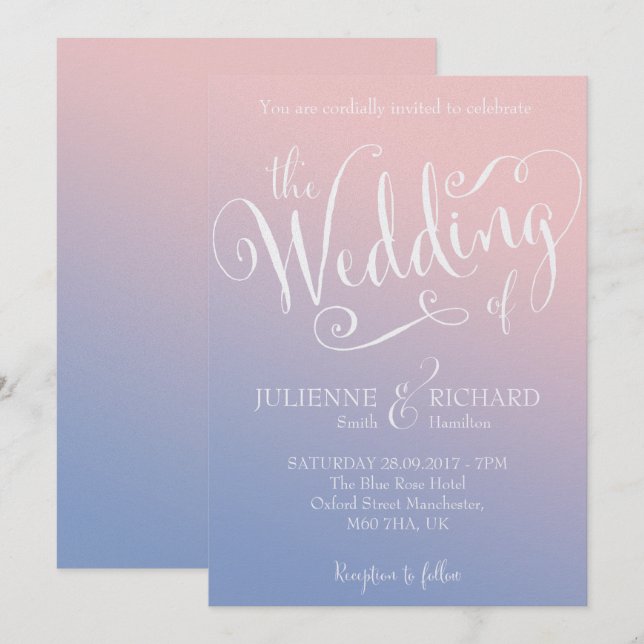 Ombre Blush Baby Blue Fairytale Wedding Invitation (Front/Back)