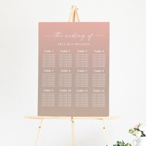 Ombre Blush Pink  Beige Wedding Seating Chart Foam Board