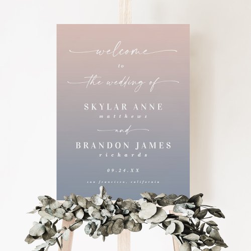 Ombre Blush Pink  Dusty Blue Wedding Welcome Sign