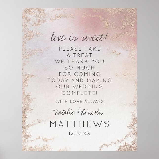Ombre Blush Pink Foil Love is Sweet Wedding Sign (Front)