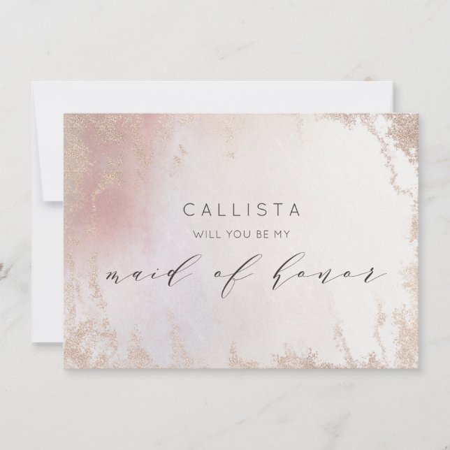Ombre Blush Pink Frost Maid of Honor Proposal Card (Front)