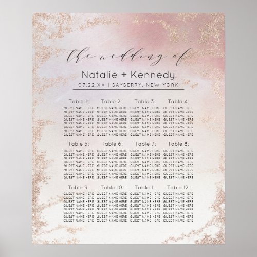 Ombre Blush Pink Frost Wedding Table Seating Chart