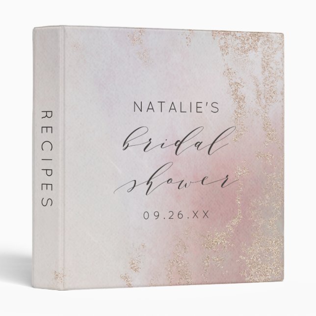 Ombre Blush Pink Frosted Bridal Shower Recipe Card 3 Ring Binder (Front/Spine)