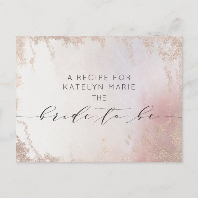 Ombre Blush Pink Frosted Bride to Be Recipe Card (Front)