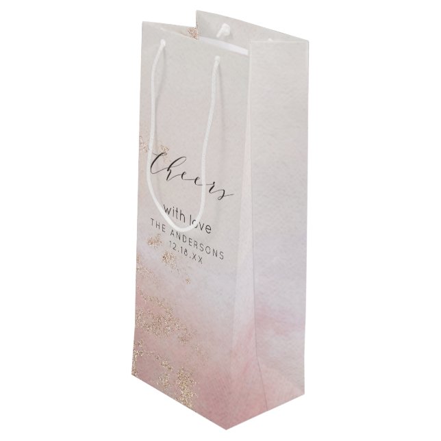 Ombre Blush Pink Frosted Congratulations Wedding Wine Gift Bag (Back Angled)