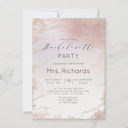 Ombre Blush Pink Frosted Foil Bachelorette Party Invitation