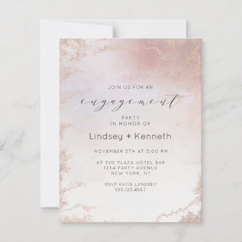 Ombre Blush Pink Frosted Foil Engagement Party Invitation