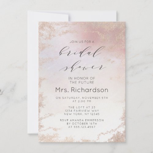 Ombre Blush Pink Frosted Foil Gilded Bridal Shower Invitation