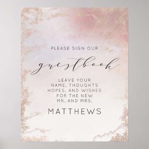 Ombre Blush Pink Frosted Foil Gilt Guestbook Sign