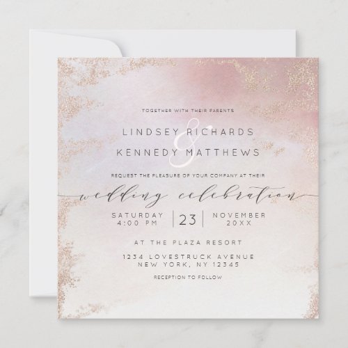 Ombre Blush Pink Frosted Foil Luxe Wedding Square Invitation