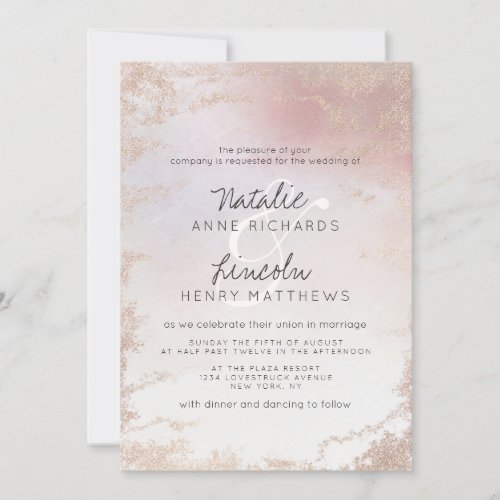 Ombre Blush Pink Frosted Foil Modern Wedding Invitation