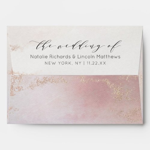 Ombre Blush Pink Frosted Foil Monogram Wedding Envelope