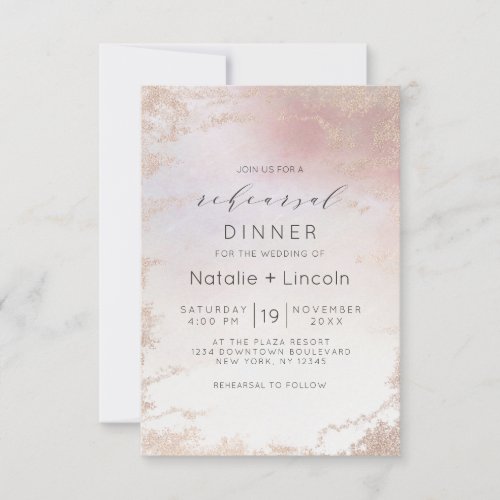 Ombre Blush Pink Frosted Foil Rehearsal Dinner Invitation
