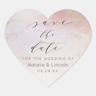 Ombre Blush Pink Frosted Foil Save the Date Heart Sticker
