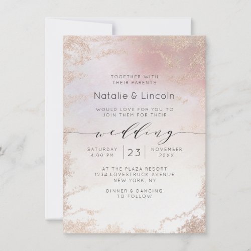 Ombre Blush Pink Frosted Foil Script Font Wedding Invitation