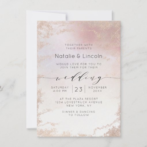 Ombre Blush Pink Frosted Foil Script Font Wedding Invitation | Zazzle