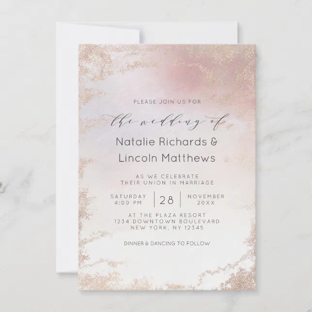 Ombre Blush Pink Frosted Foil Script Wedding Invitation | Zazzle