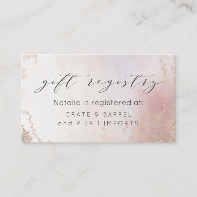 Ombre Blush Pink Frosted Foil Shower Gift Registry Enclosure Card (Front)