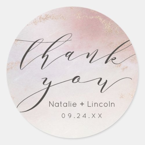 Ombre Blush Pink Frosted Foil Thank You Wedding Classic Round Sticker