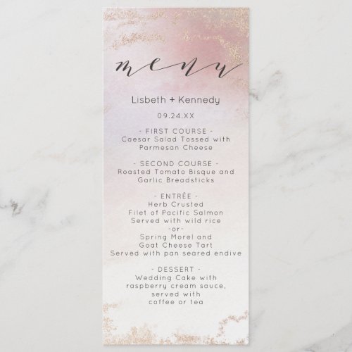 Ombre Blush Pink Frosted Foil Watercolor Dinner Menu