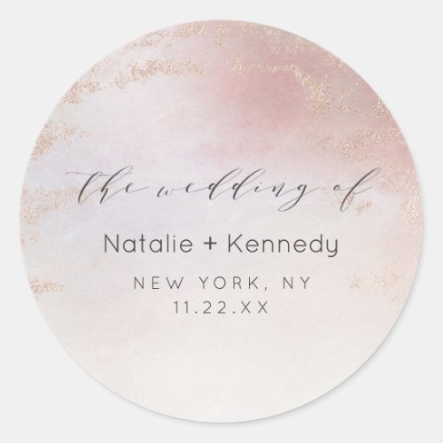 Ombre Blush Pink Frosted Foil Watercolor Wedding Classic Round Sticker