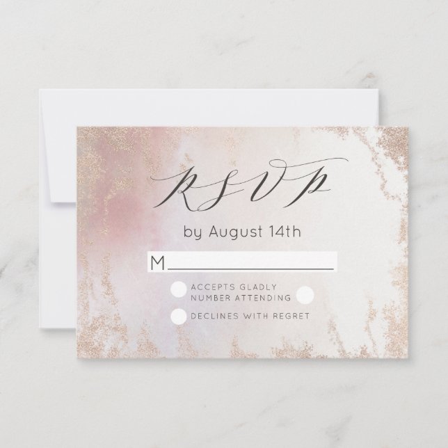 Ombre Blush Pink Frosted Foil Watercolor Wedding RSVP Card (Front)